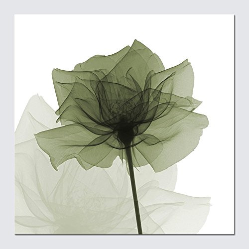 Wieco Art - Large Contemporary Gallery Wrapped Floral Giclee Canvas Print Green Flickering Flowers Pictures Paintings on Canvas Wall Art Ready to Hang for Living Room Home Decorations 24x24 inch