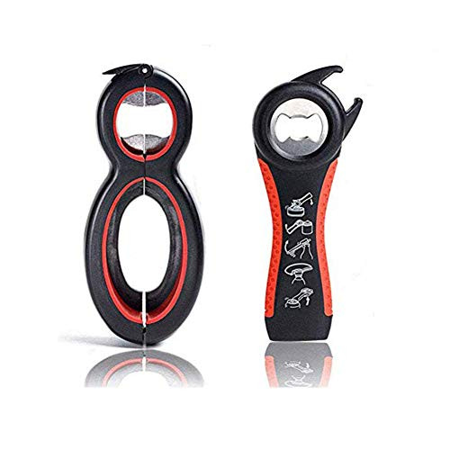 Pack of 2 Multi Opener Jar Bottle Opener 5 in 1 Bottle Can Opener Set and 6 in 1 Multi Opener Jar Opener Twist Off Lid Jar Opener for Seniors and Arthritic Hands