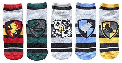 Hyp Harry Potter House Crests Striped Juniors-Womens 5 Pack Ankle Socks
