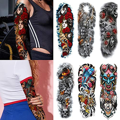 Kotbs 6 Sheets Full Arm Temporary Tattoos  Extra Temporary Tattoo Sleeves Body Stickers for Man Women Fake Tattoos Kotbs 6 Sheets Full Arm Temporary Tattoos  Extra Temporary Tattoo Sleeves Body Stickers for Man Women Fake Tattoos