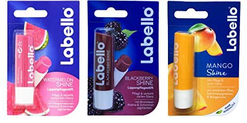 Labello Watermelon Shine  Labello BlackBerry Shine  Labello Mango Shine Lip Balm Bundle