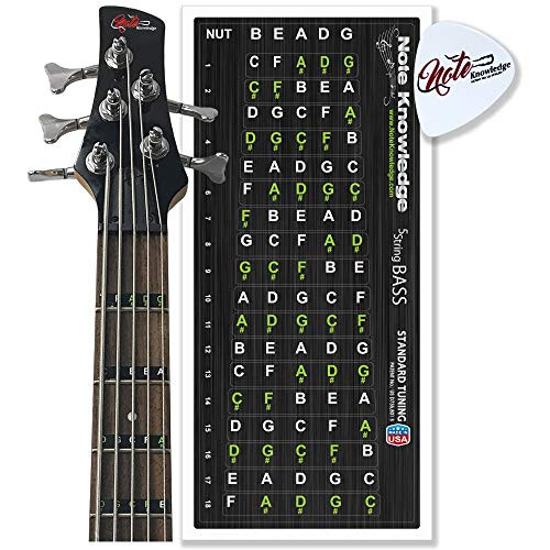 5 String Bass Guitar Fretboard Note Map Decals-Stickers