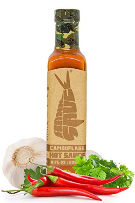 Hank Sauce Camouflage Hot Sauce - Versatile Hot Pepper Sauce with Fresh Cilantro  Garlic   Aged Peppers - Hot Garlic Sauce with Mild Heat   Unique Flavor - Multipurpose Wing Sauce - 8 Ounces