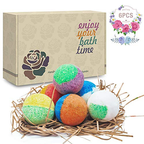6 Organic Natural Bath Bombs Handmade Bubble Bath Bomb Gift Set Rich in Essential Oil Shea Butter Coconut Oil Grape Seed Oil Fizzy Spa to Moisturize Dry Skin Perfect Gift idea for Women- 6 Organic Natural Bath Bombs Handmade Bubble Bath Bomb Gift Set Rich in Essential Oil Shea Butter Coconut Oil Grape Seed Oil Fizzy Spa to Moisturize Dry Skin Perfect Gift idea for Women-