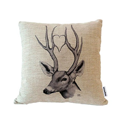 Decorbox Cotton Linen Square Throw Pillow Case Decorative Cushion Cover Pillowcase for Sofa Deer 18  X18
