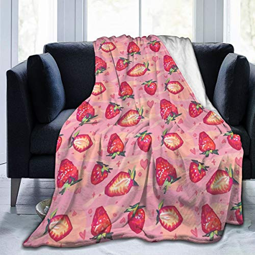 ARRISUM Cute Strawberry Blanket Super Soft Flannel for Bed Sofa Lightweight Blanket Throw Size for Kids Adults All Season 50X40 Inches