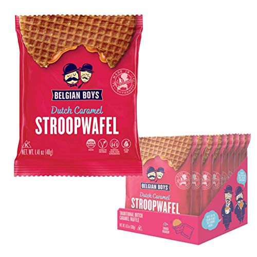 Dutch Caramel Stroopwafel 8 Pack by Belgian Boys   Authentic Waffle Cookies   Individually Wrapped   No Preservatives   Non-GMO 8