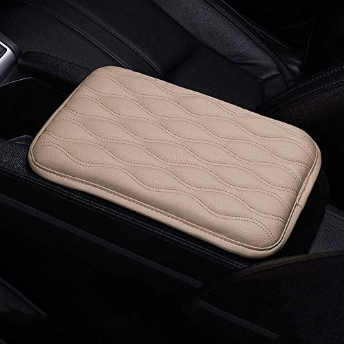 QINU Auto Center Console Cover Armrest Pads  PU Leather Universal Car Center Console Box Arm Rest Pads Cushion Protector Beige
