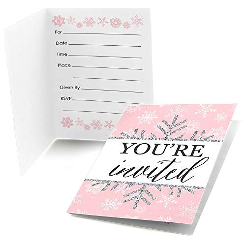 Big Dot of Happiness Pink Winter Wonderland - Fill-in Holiday Snowflake Birthday Party or Baby Shower Invitations 8 Count