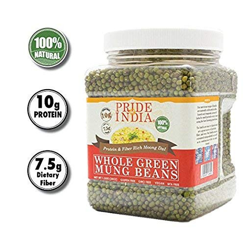 Pride Of India - Indian Whole Green Mung Gram - Protein   Fiber Rich Moong Whole  1-5 Pound Jar