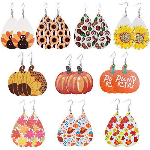 Yfstyle 10 Pairs Thanksgiving Fall Faux Leather Earrings Set Leather Teardrop Dangle Earrings?Maple Leaf Sunflower Pumpkin Leopard Plaid Earrings Bulk?Fall Leaf Earrings for Women Girls-leather Yfstyle 10 Pairs Thanksgiving Fall Faux Leather Earrings Set Leather Teardrop Dangle Earrings?Maple Leaf Sunflower Pumpkin Leopard Plaid Earrings Bulk?Fall Leaf Earrings for Women Girls-leather