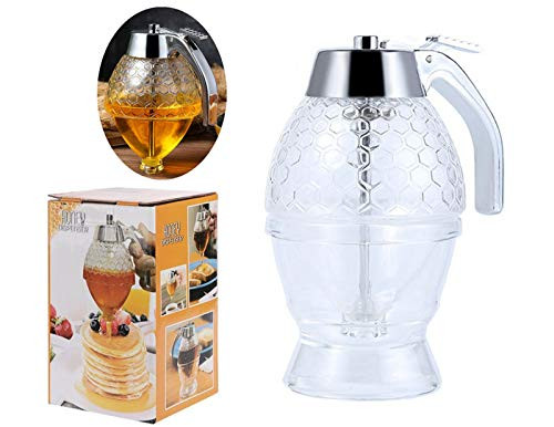 Acrylic honey dispenser - Honey-Syrup Dispenser - non-drip syrup dispenser jar with stand