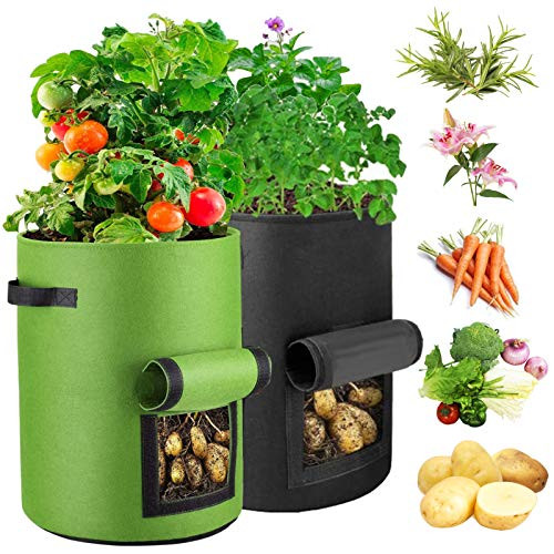 Planting Grow Bags 2-Pack 10 Gallon Vegetable-Flower-Potato Grow Bags Aeration Fabric Pots with Handles-Access Flap Heavy Duty Nonwoven Fabric Containers for Garden Indoor Plants Planting Grow Bags 2-Pack 10 Gallon Vegetable-Flower-Potato Grow Bags Aeration Fabric Pots with Handles-Access Flap Heavy Duty Nonwoven Fabric Containers for Garden Indoor Plants