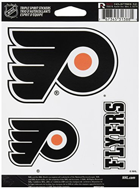 Rico Industries MSS7401 NHL Philadelphia Flyers Die Cut 3-Piece Triple Spirit Sticker Sheet Black White Orange 3 Team Stickers Rico Industries MSS7401 NHL Philadelphia Flyers Die Cut 3-Piece Triple Spirit Sticker Sheet Black White Orange 3 Team Stickers