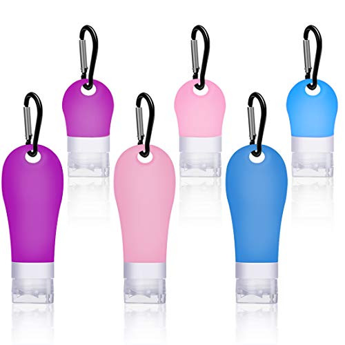 6 Pcs Portable Silicone Travel Bottles Set  Travel Sized Refillable Leak Proof Empty Bottles Container  Reusable Bottle with Keychain for Toiletries  Shampoo  Liquid  Cosmetic 1-3 OZ x 3  2 OZ x 3