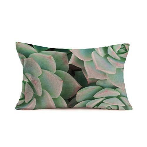 Royalours Green Cactus Plants Pillow Covers Cotton Linen Tropical Summer Succulents Decorative Throw Lumbar Pillow Case for Home Sofa Cushion Cover Rectangle 12 X 20 inches ROL08