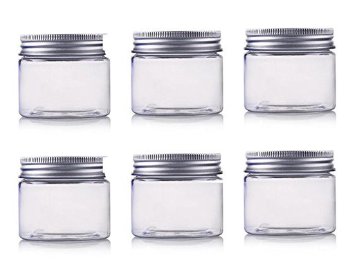 150ml - 5Oz Jars PET Plastic Empty Cosmetic Containers Jars Cases with Silver Aluminum Lid Cream Lotion Box Ointments Bottle Food Bottle Makeup Pot Jar 6 Pack
