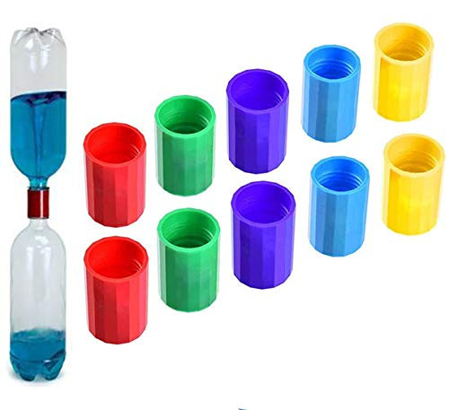 TeiRAY 10 Pieces Tornado Bottle Connectors Cyclone Tube Plastic Tornado Tube Connectors for Scientific Experiment Test Vortex Bottle Connector  5 Colors