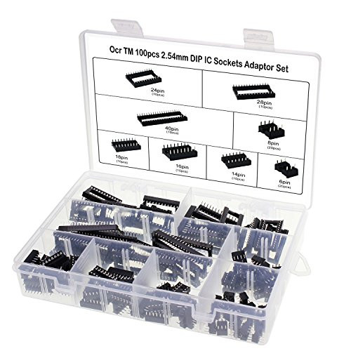 OCR 100Pcs 2-54mm Pitch Dual Row DIP IC Sockets Solder Type Adaptor Set  6 8 14 16 18 24 28 40Pin 8 Types IC Socket Adaptor Connector