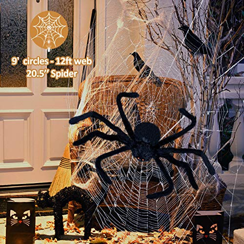 Beacon Halloween Spider Decorations  Halloween Scary Spider Web Set  Scary Hairy Spider  Halloween Spider Web  Cobwebs Props  Adjustable for Indoor  Outdoor and Yard Creepy Decor