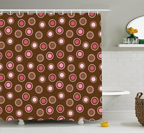Ambesonne Vintage Shower Curtain by, Nostalgic Polka Dots with Large Retro Old Fashion Rounds Trendy Pretty Graphic, Fabric Bathroom Decor Set with Hooks, 70 Inches, Pink Brown