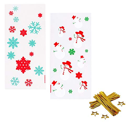 100 Pieces Christmas Cellophane Treat Bags Snowflake Snowman Patterns Candy Cookie Bags with 150 Pieces Twist Ties Holiday Party Favor Bags- 100 Pieces Christmas Cellophane Treat Bags Snowflake Snowman Patterns Candy Cookie Bags with 150 Pieces Twist Ties Holiday Party Favor Bags-