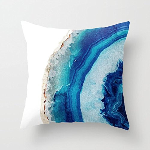 SPXUBZ Agate Watercolor Round Seaside Beautiful Blue Pillow Cover Decorative Home Decor Nice Gift Square Indoor-Outdoor Pillowcase Size  24x24 InchTwo Sides