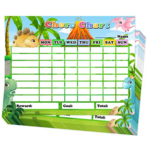 Chore Chart for Kids Dry Erase Reward Chart Reusable Self-Adhesive Behavior Chart for Home Classroom Jurassic Cute Dinosaur Chore Chart 10 Pack 14-5 x 11 Inches