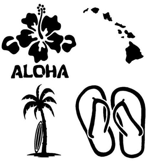 CCDecals Hawaii Decal 4 Pack Hawaiian Islands Aloha Hibiscus Surfboard Palm Tree Flip Flops Hawaii Black CCDecals Hawaii Decal 4 Pack Hawaiian Islands Aloha Hibiscus Surfboard Palm Tree Flip Flops Hawaii Black