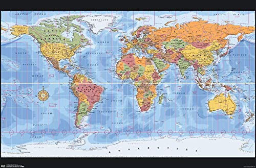 Trends International Map - World Time Zones Wall Poster  22-375  x 34   Unframed Version
