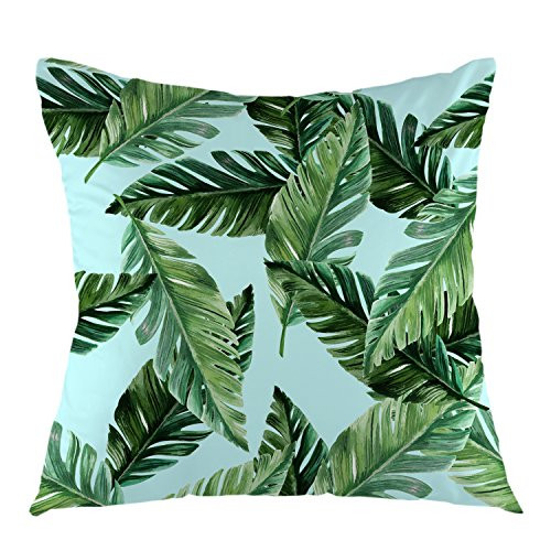 oFloral Palm Tree Leaves Throw Pillow Cover Tropical Pillow Case Square Cushion Cover for Sofa Couch Home Bedroom Decorative 18  x 18  Green