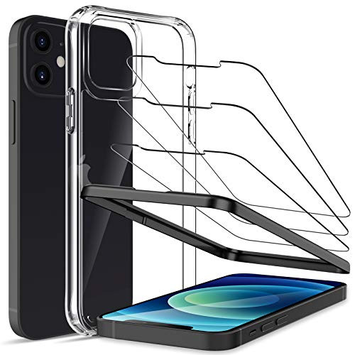 4 Pack  LK 3 Pack Screen Protector with 1 Pack Clear Case for iPhone 12 6-1   Tempered Glass  Easy Frame Installation   Case Friendly  HD Clear 9H Hardness