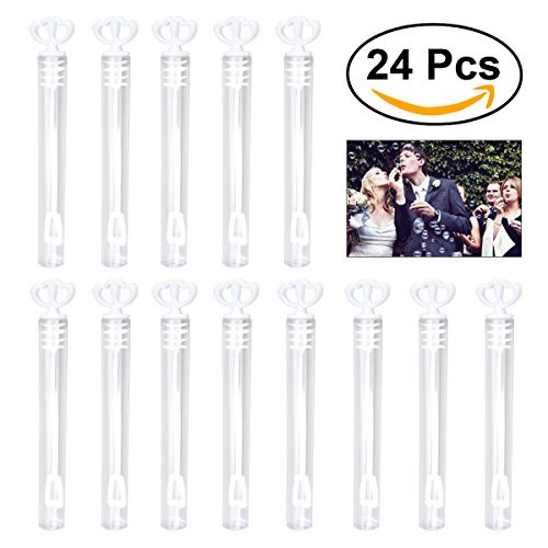 NUOLUX Bubble Sticks Wand Wedding Bubble Wand Heart Tube Bubble Stick 24 PcsTransparent