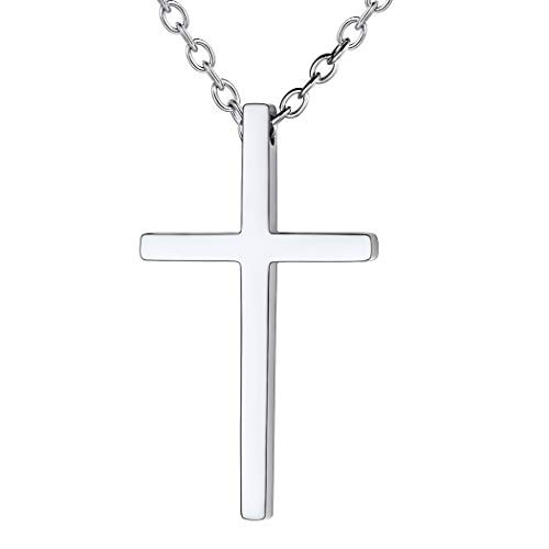 Men Cross Necklace Engraved Christian Jewelry Simple Faith Cross Necklace Polished Stainless Steel Large Cross Pendant Chain Necklace for Men Boys Men Cross Necklace Engraved Christian Jewelry Simple Faith Cross Necklace Polished Stainless Steel Large Cross Pendant Chain Necklace for Men Boys