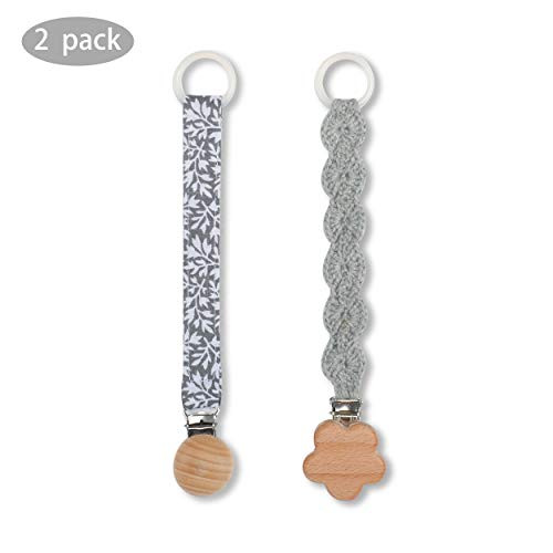 Baby Pacifier Clips  Universal Holder Leash for Pacifiers  Pacifier Clip for Boys and Girls Braided Metal Teething Clips  Baby Teether Toy  Baby Shower Set 2 Pack