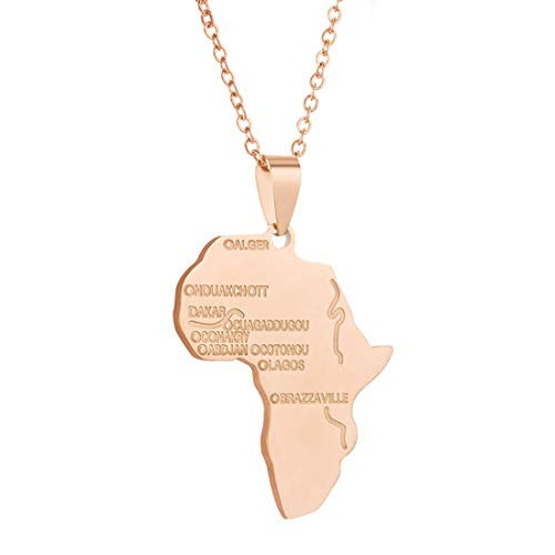Big Africa Necklace Rose Gold Plated Stainless Steel African Map Pendant Necklace Iced Out Tag Pendant Necklace Hip Hop Rapper Jewelry for Women Men Big Africa Necklace Rose Gold Plated Stainless Steel African Map Pendant Necklace Iced Out Tag Pendant Necklace Hip Hop Rapper Jewelry for Women Men
