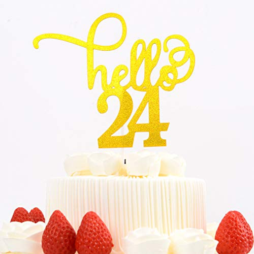 24th Birthday Decoration 24th Cake Topper-Hello 24 Happy 24th Birthday Party Supplier 24th Birthday-Wedding Anniversary