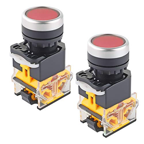 Electrical Buddy 2pcs 22mm 10A 660V 1NO 1NC Red Sign Momentary Push Button Switch Pushbutton Switches LA38