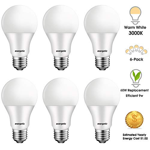 A19 LED Light Bulbs 60 Watts Equivalent  3000K Warm White  E26 Base  750 Lumens  Non-dimmable  UL Listed  6 Pack