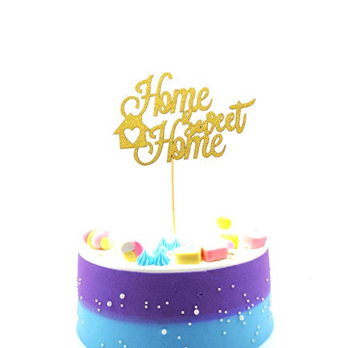 HNHPE Gold Glitter Home Sweet Home Cake Topper Housewarming Cake Topper