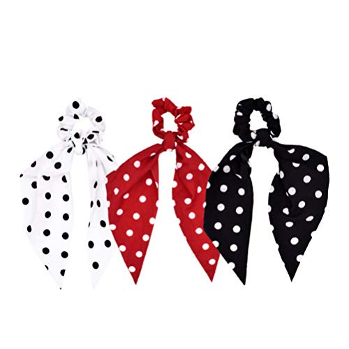 VALICLUD 3PCS Dot Hair Scarf Scrunchies Elastic Satin Hair Ties Ponytail Holder Hair Band for Women Girls