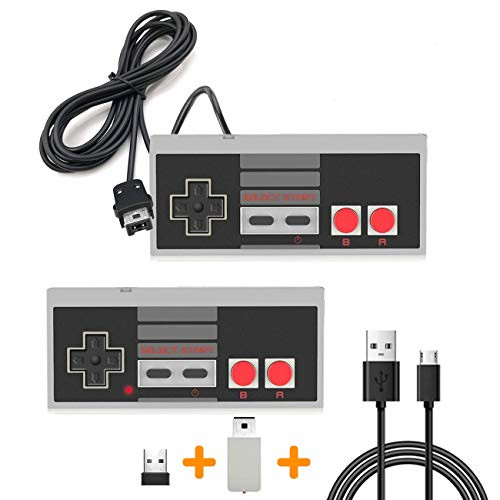 NES Classic Controller with 6FT Cable and NES Wireless Controller for Nintendo Classic Mini Edition SNES Classic 2017 and PC  Wired Joypad No-Wired Gamepad Support Windows-Mac OS-Linux