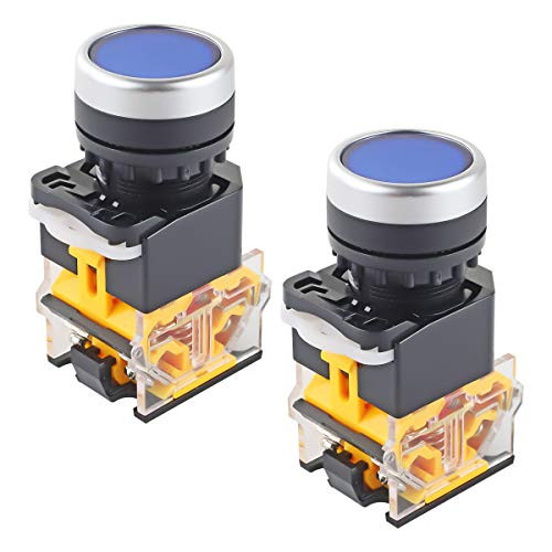 Electrical Buddy 22mm 10A 660V 1NO 1NC Blue Sign Momentary Push Button Switch Pushbutton Switches LA38 2pcs