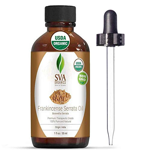 SVA Organics Frankincense Serrata Essential Oil Organic Certified 30 ml 1 fl oz with Dropper 100  Pure  Natural   Premium Therapeutic Grade For Glowing Skin  Shiny Hair  Aromatherapy   Diffuser