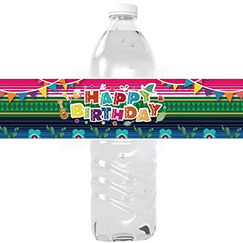 Fiesta Happy Birthday Water Bottle Labels  Mexican Theme Birthday Party Water Bottle Labels - 24 Stickers