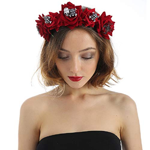 June Bloomy Day of the Dead Headpiece Rose Floral Crown Veil Halloween Costume Mexican Headband V-Red Skull June Bloomy Day of the Dead Headpiece Rose Floral Crown Veil Halloween Costume Mexican Headband V-Red Skull