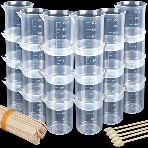 24 PCS 100ml Resin Measuring Cups for Resin Molds  LEOBRO Plastic Epoxy Resin Mixing Cups with 35 pcs Mixing Sticks  Graduated Epoxy Mixing Cup for Resin  for Jewelry Resin Casting Mold Silicone Molds