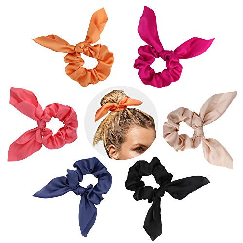 COCIDE 6 Pack Hair Elastics Scrunchies Chiffon Hair Scrunchies Hair Bow Chiffon Ponytail Holder Bobbles Soft Elegant Bow Scrunchies for Women Hair Ties  6 Colors Scrunchies with Ribbon