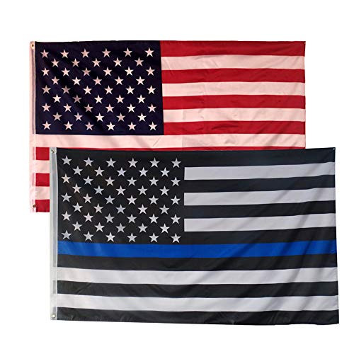 N-N Thin Blue Line Police and Free American Flag Included Honoring Law Enforcement Officers 3x5 Foot