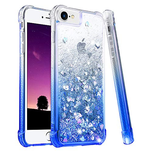 Ruky iPhone 6 6S 7 8 Case  iPhone SE 2020 Case  Gradient Quicksand Series Glitter Bling Flowing Liquid Floating Soft TPU Protective Girls Women Case for iPhone 6-6s-7-8-SE 2020 4-7   Gradient Azure